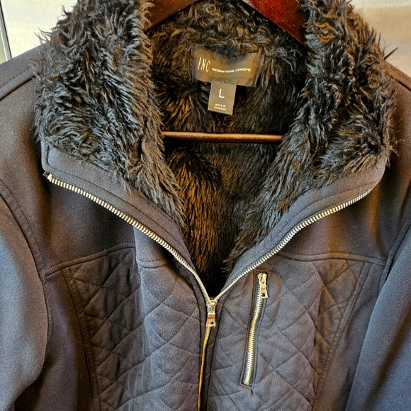 Mens INC Faux Fur lined black jacket size Large - Picture 1 of 5